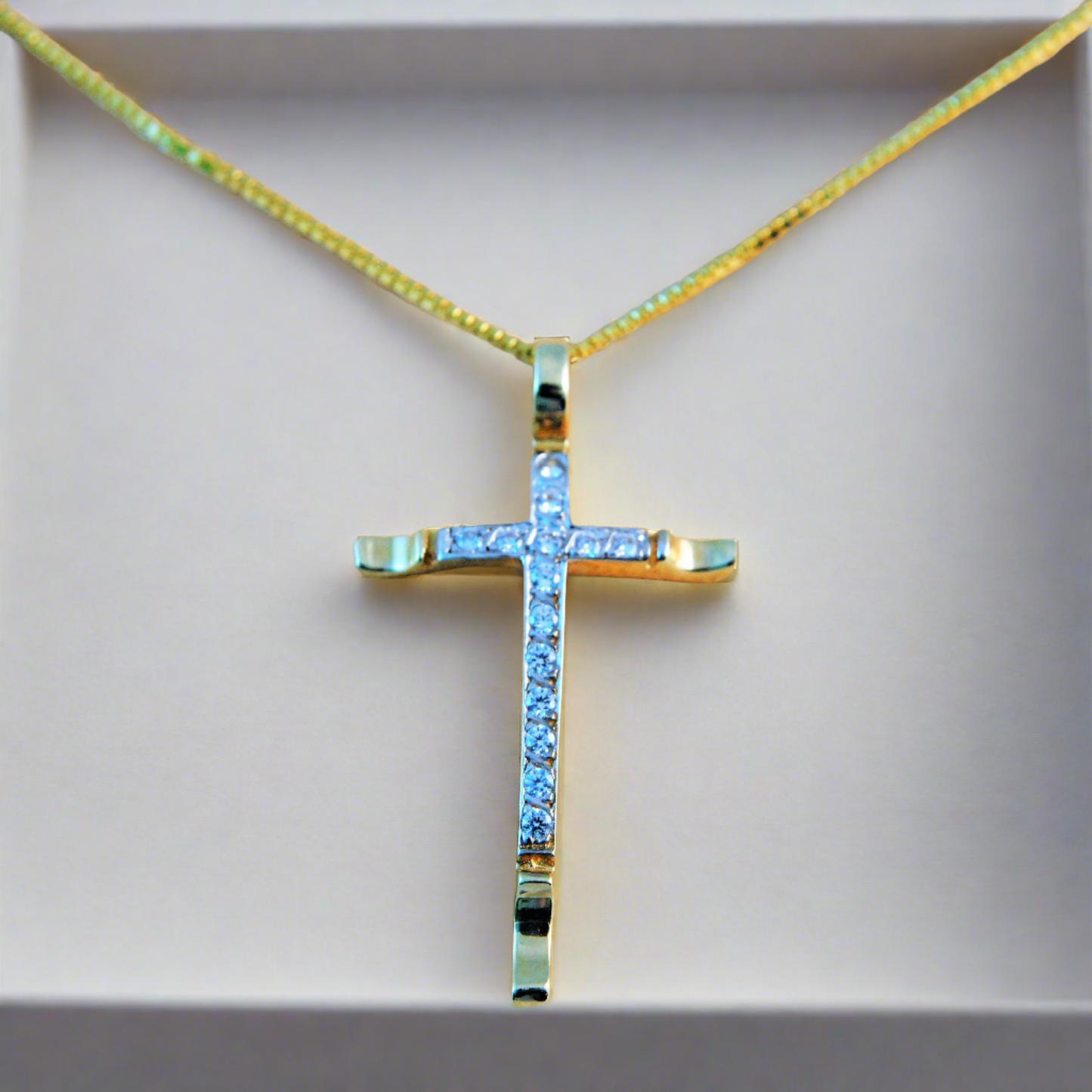 14K Gold cross with zirkons - Katerina Roukouna