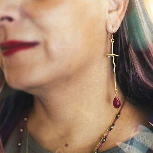 Long sterling silver earrings with drop agates