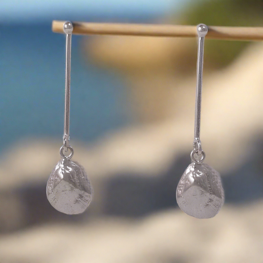 Long sterling silver earrings with limpets