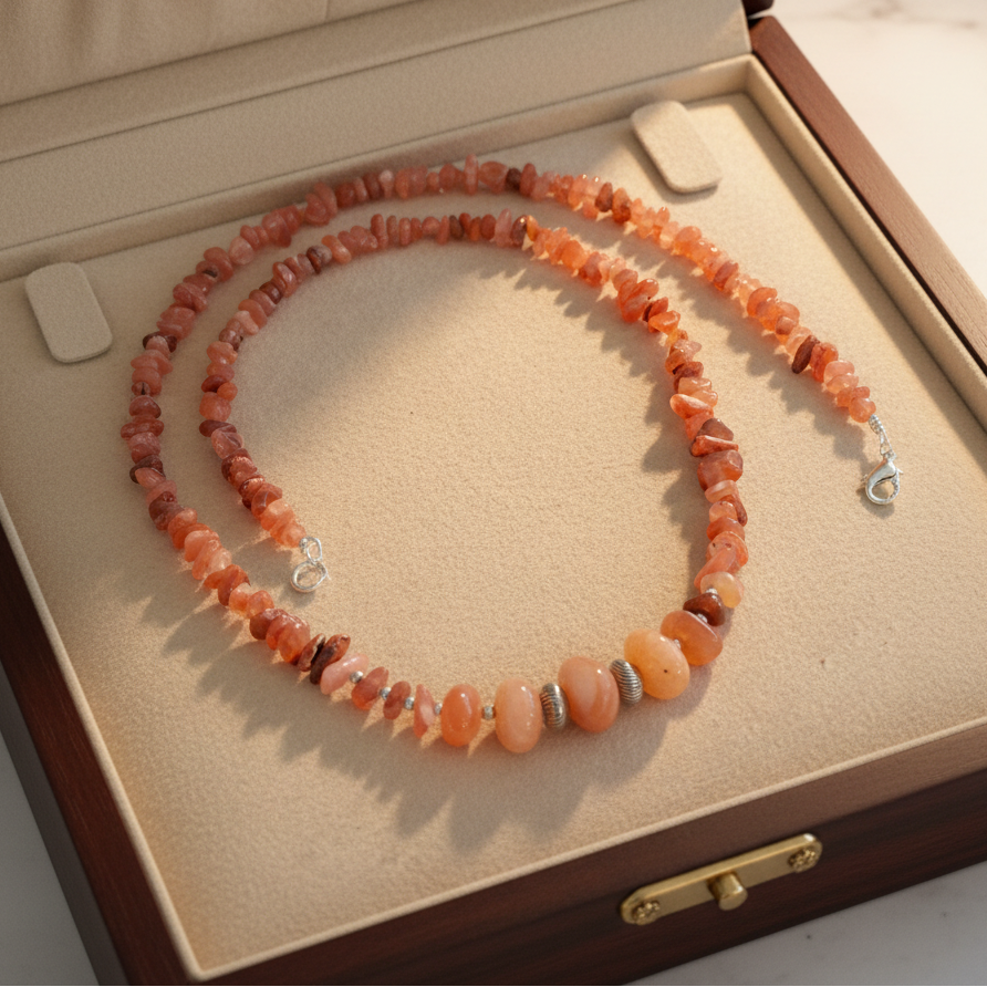 Handmade necklace with cornelians and sterling silver elements - Katerina Roukouna