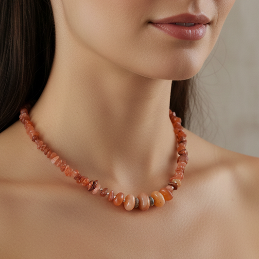 Handmade necklace with cornelians and sterling silver elements - Katerina Roukouna