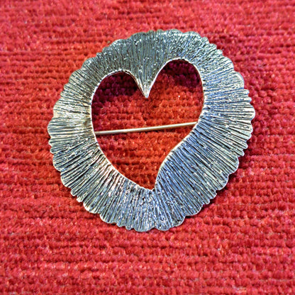 Open heart sterling silver brooch