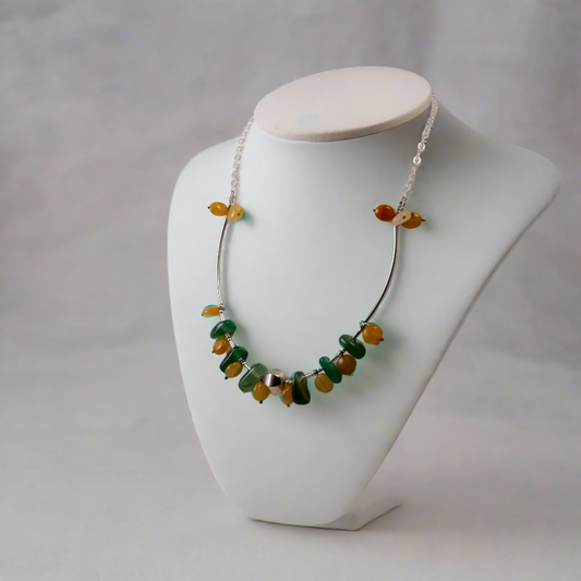 Agates, Aventurine & Sterling Silver Necklace