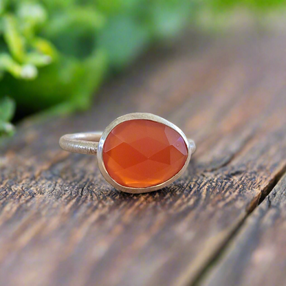 Sterling silver ring with oval cornelian