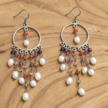 Handmade sterling silver  earrings with multicolored gemstones - Katerina Roukouna