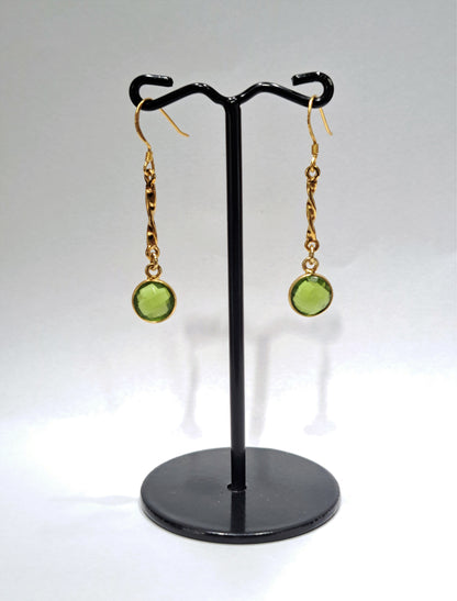 Handmade gold plated sterling silver earrings with peridots