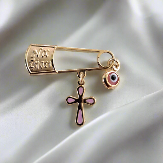 9K pink cross pin baby charm