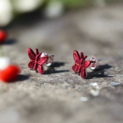 Red butterflies sterling silver earrings
