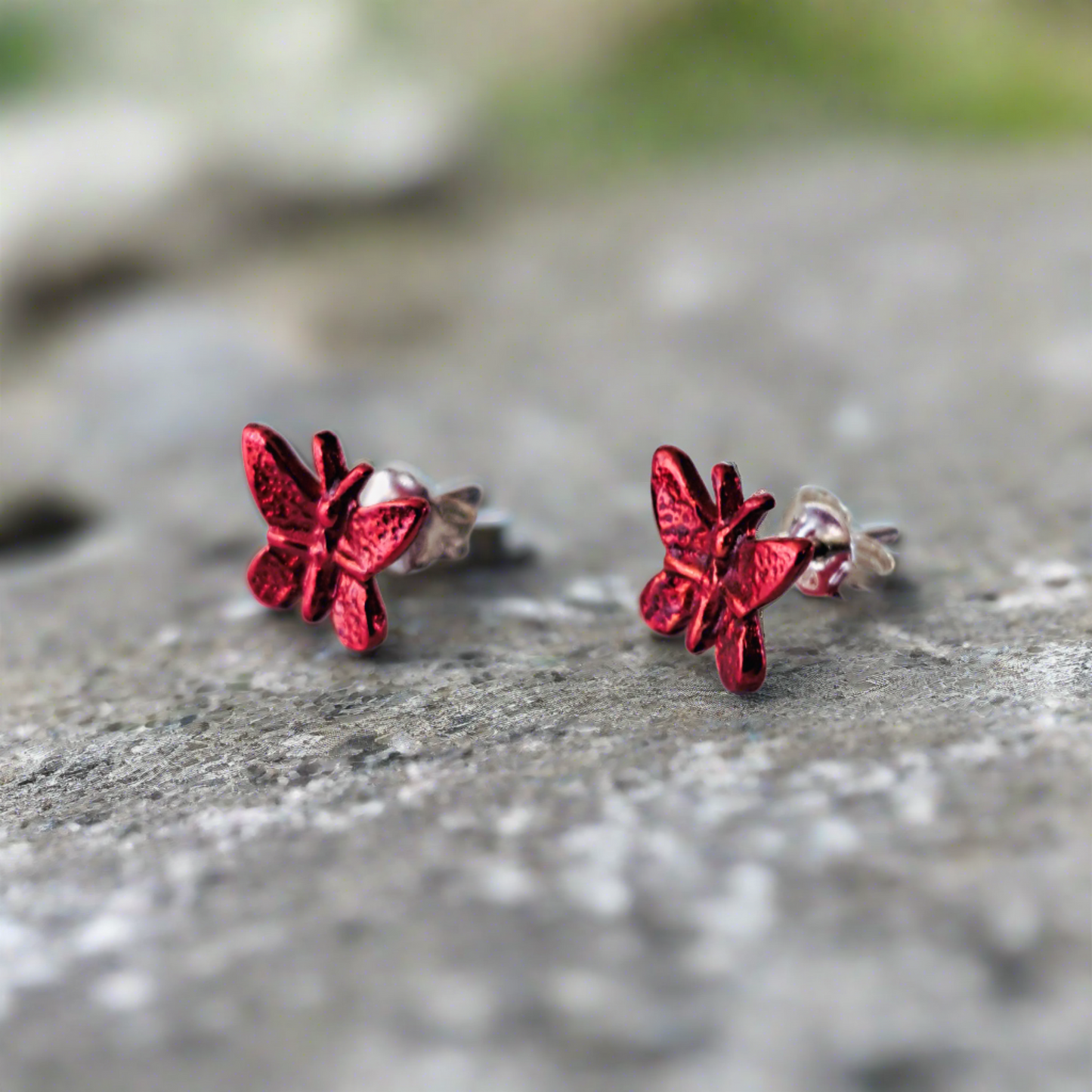 Red butterflies sterling silver earrings