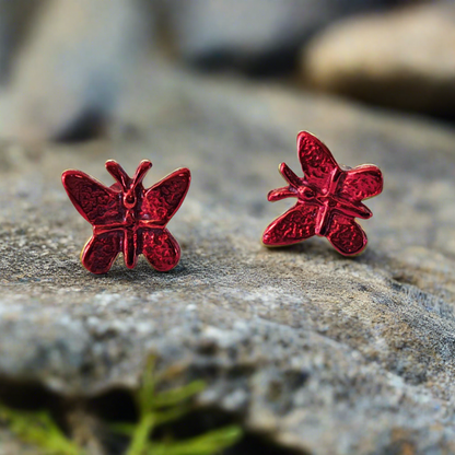 Red butterflies sterling silver earrings