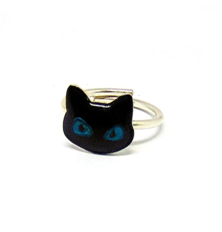 Black cat sterling silver ring