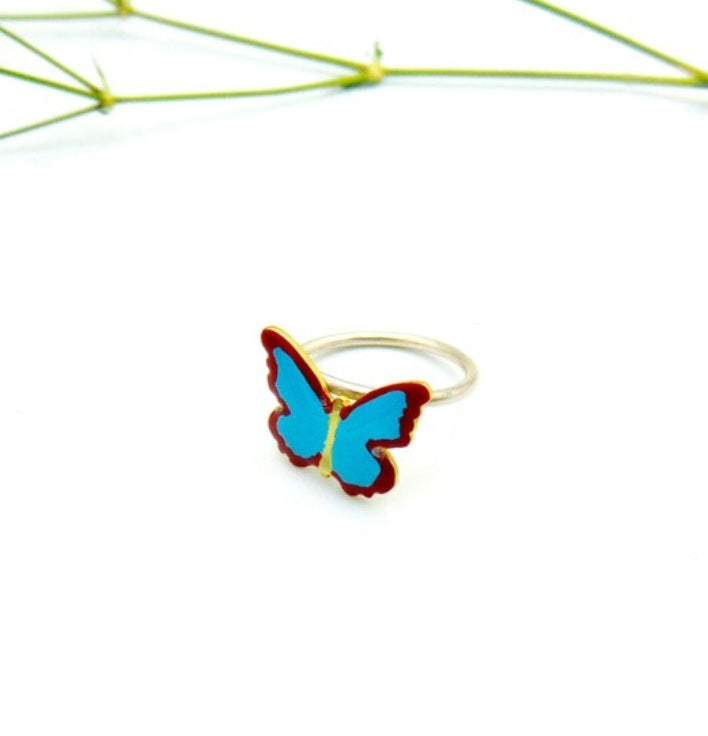 Butterfly blue red ring