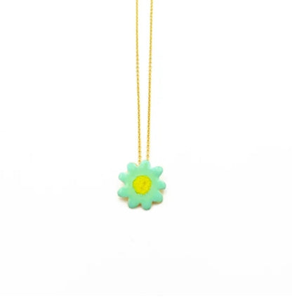 Green and yellow tiny flower necklace