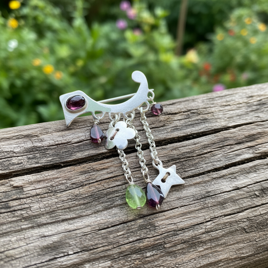 Sterling silver bird- brooch with gems