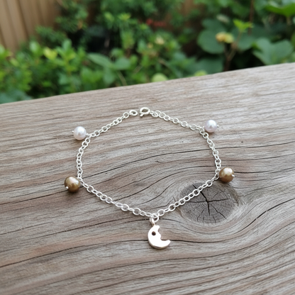 Handmade sterling silver bracelet with  half moon and pearls