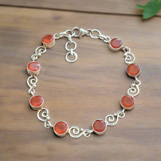 Handmade  sterling silver bracelet with carnelians