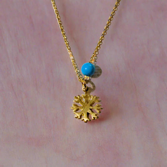 Snowflake 14K pendant with a turqoise bead