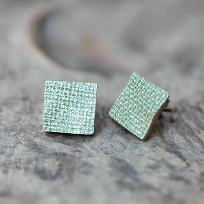 Square sterling silver earrings with texture