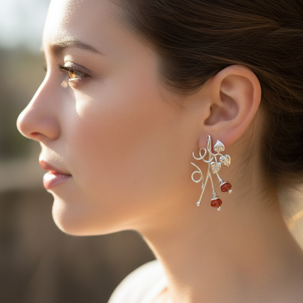Ivy sterling silver earrings with cornelians - Katerina Roukouna