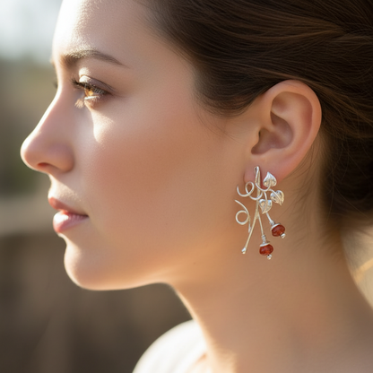 Ivy sterling silver earrings with cornelians - Katerina Roukouna