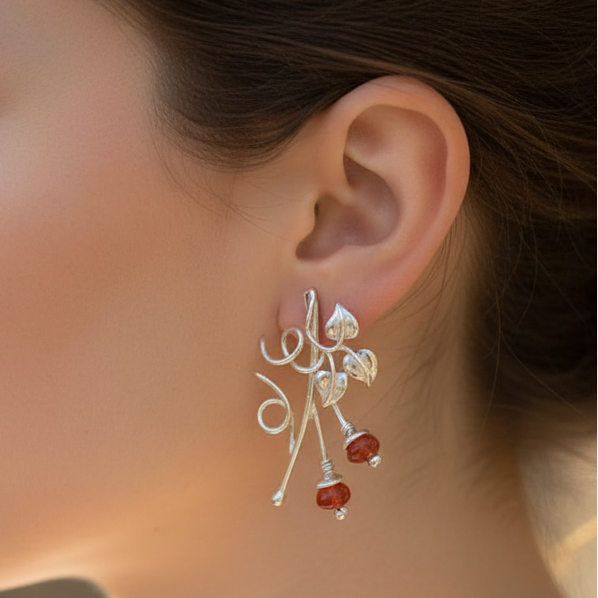 Ivy sterling silver earrings with cornelians - Katerina Roukouna