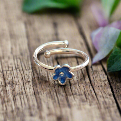 Sterling silver blue flower ring