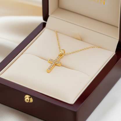 Sterling silver gold plated tiny cross with zirkons - Katerina Roukouna
