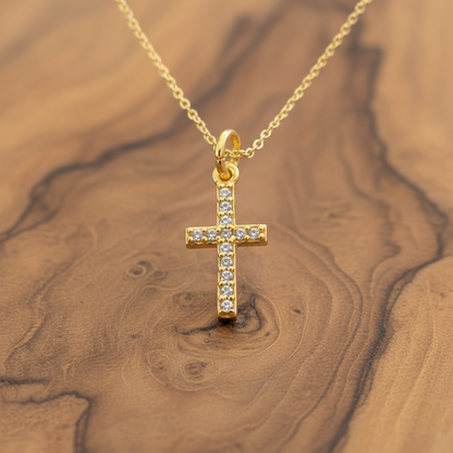 Sterling silver gold plated tiny cross with zirkons - Katerina Roukouna