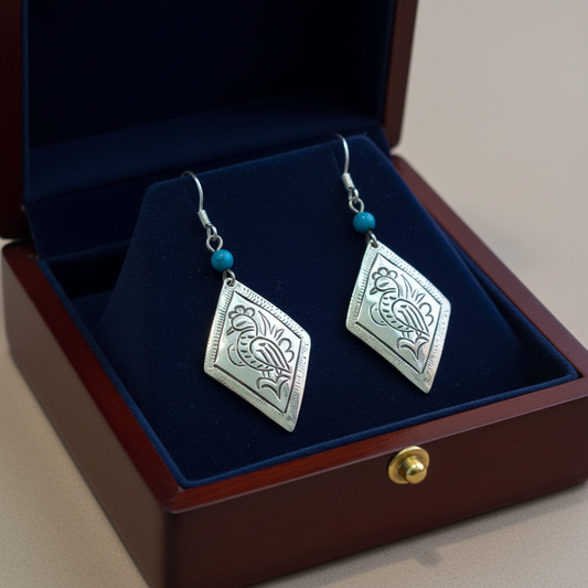 Handmade sterling silver earrings with engraved traditional  design - Katerina Roukouna