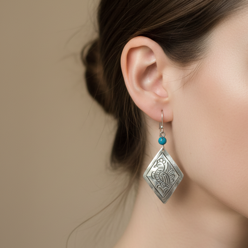 Handmade sterling silver earrings with engraved traditional  design - Katerina Roukouna