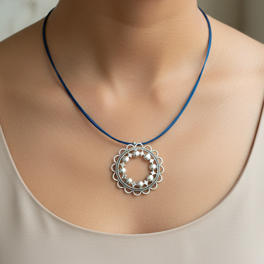 Handmade sterling silver rosette pendant - Katerina Roukouna