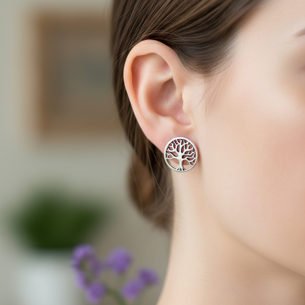 Tree of llife stud  silver earrings