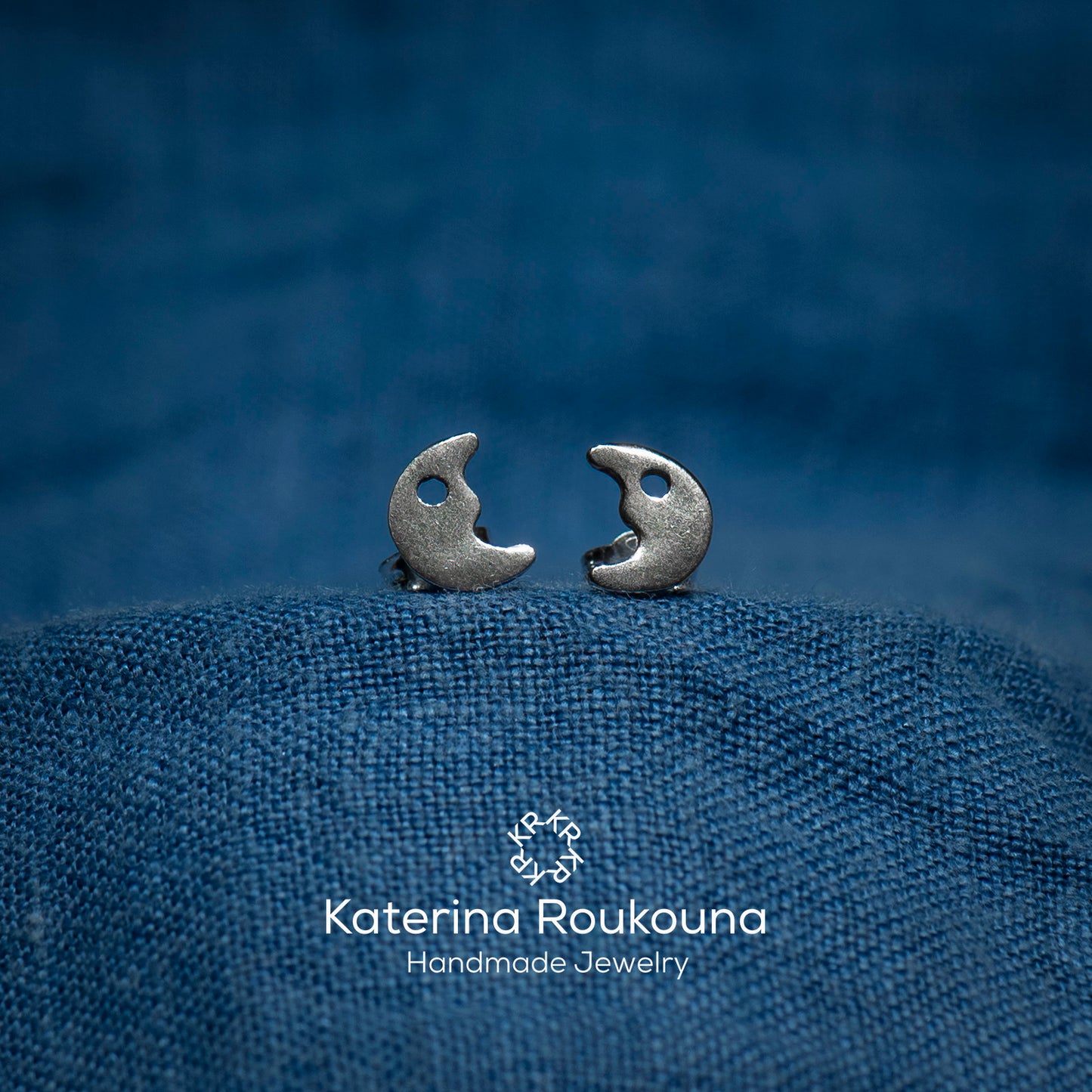 Tiny Moon Stud Earrings - Katerina Roukouna