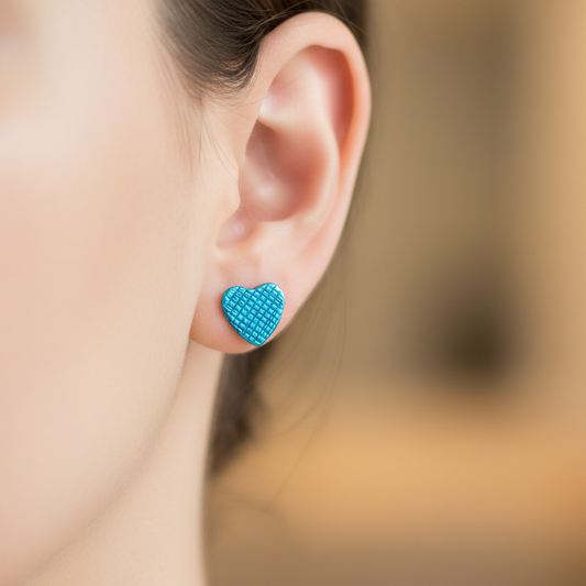 Sterling silver earrings- hearts- blue enamel