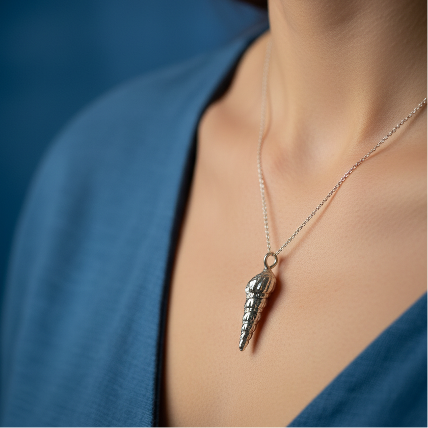 Sterling silver necklace long conch