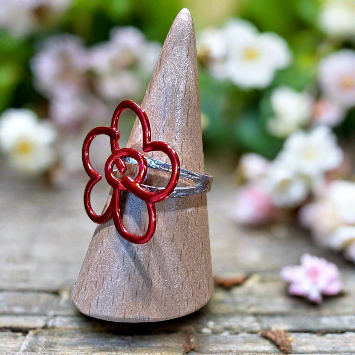 Sterling silver red flower ring