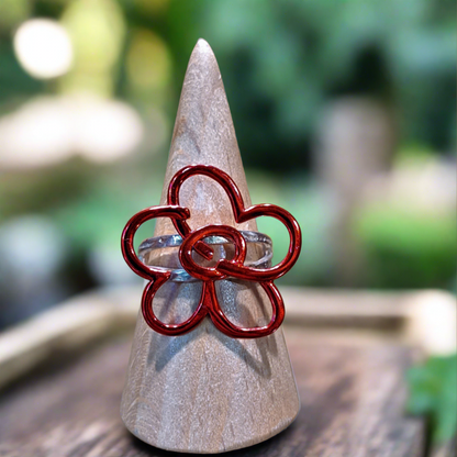 Sterling silver red flower ring