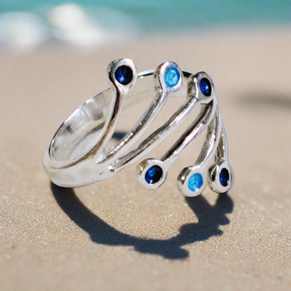 Bubbles sterling silver ring with blue and light blue enamel