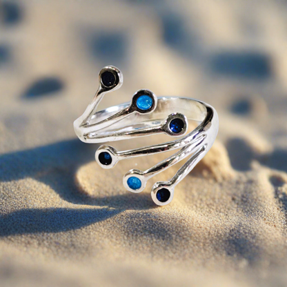 Bubbles sterling silver ring with blue and light blue enamel