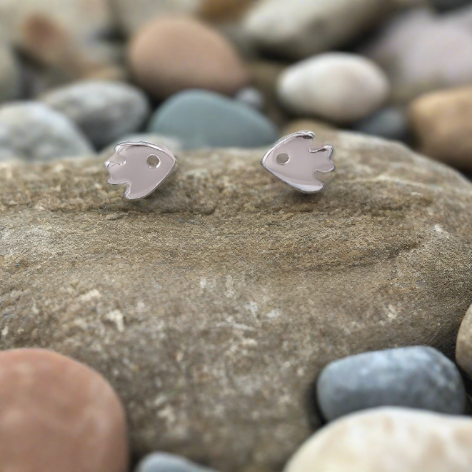 TIny fishes stud sterling silver earrings