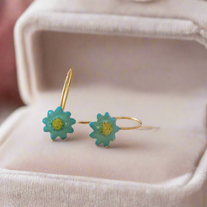 Turquoise flowers gold plated  sterling silver earrings