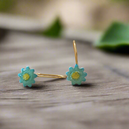 Turquoise flowers gold plated  sterling silver earrings