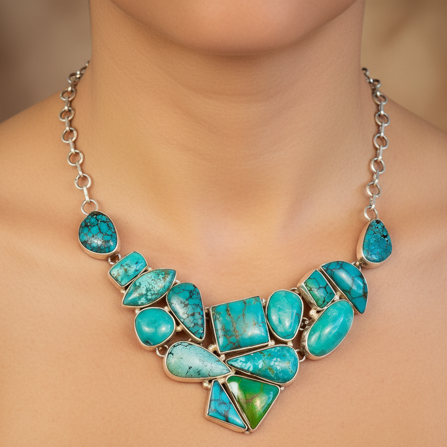 Turqoise sterling silver necklace - Katerina Roukouna