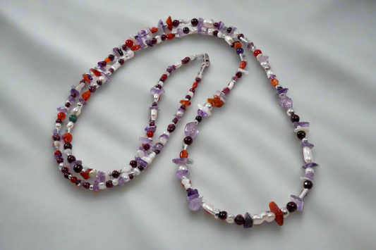 Handmade necklace with multi color gemstones and sterling silver