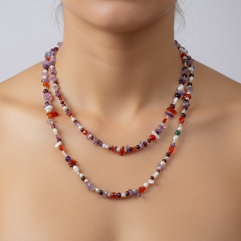 Handmade necklace with multi color gemstones and sterling silver - Katerina Roukouna