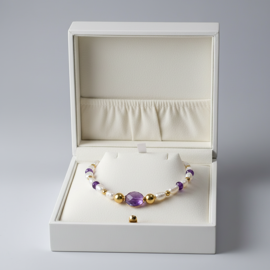 Pearls, Amethysts & Gold Plated Silver Necklace (III) - Katerina Roukouna