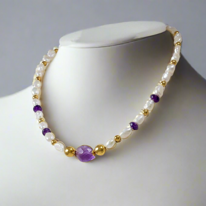 Pearls, Amethysts & Gold Plated Silver Necklace (III) - Katerina Roukouna