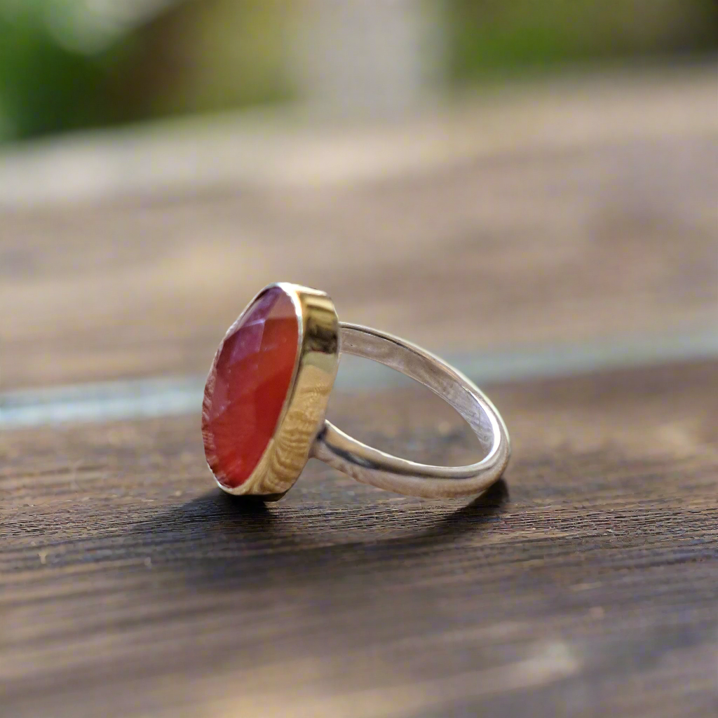 Cornelian ring with 18K gold and silver - Katerina Roukouna