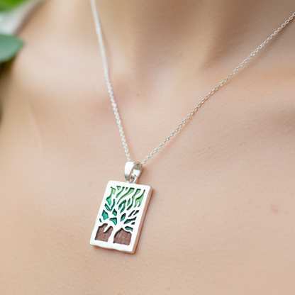 Tree of life, sterling silver necklace enamel painted