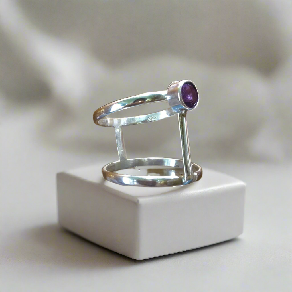 Silver ring with round amethyst